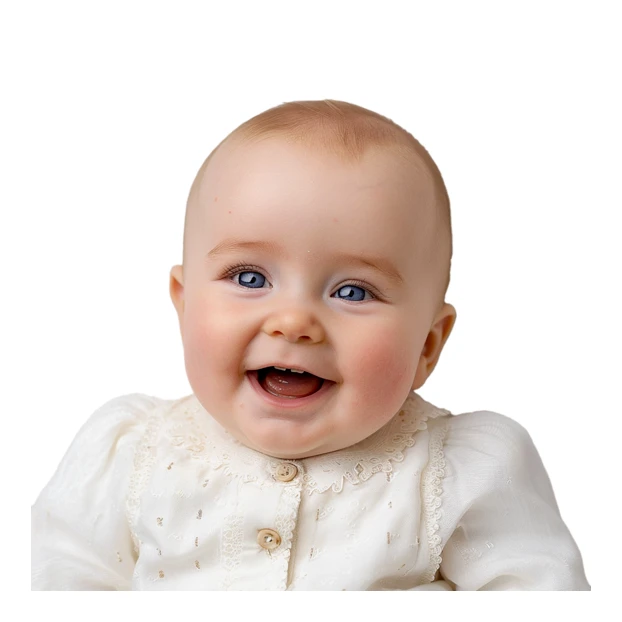 Adorable smiling baby girl with blue eyes on white background