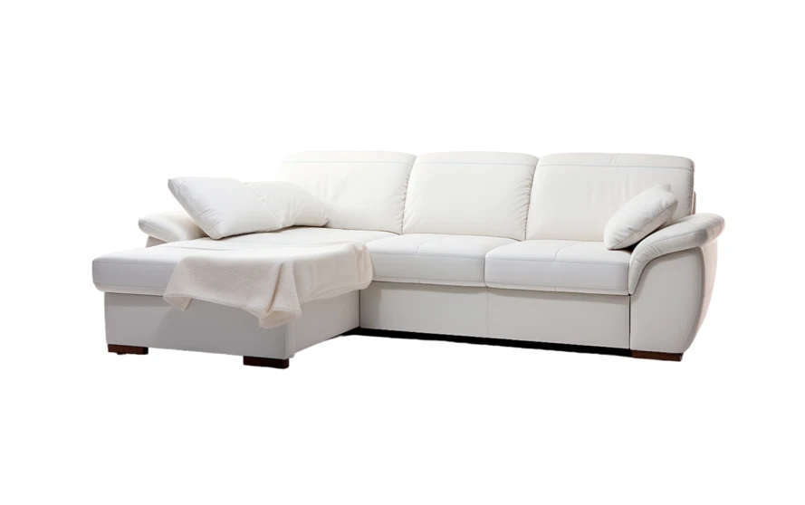 Modern white L-shaped sectional sofa on white background