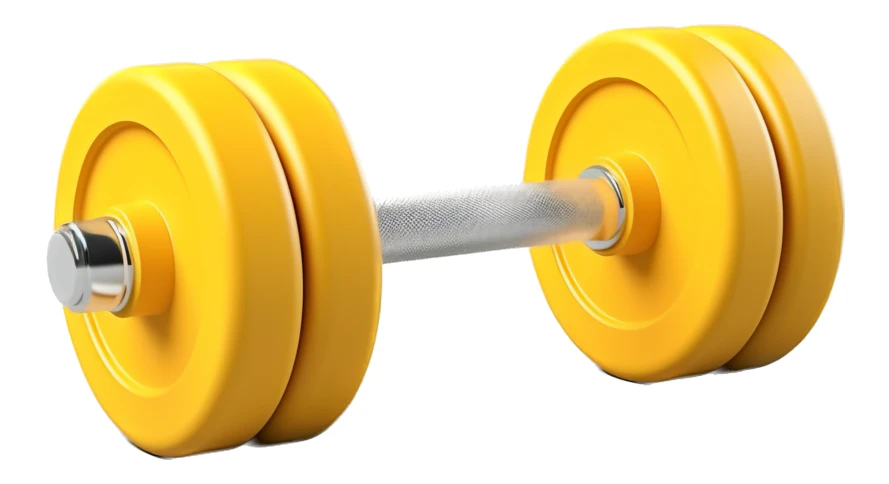 Single yellow dumbbell isolated on white background