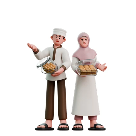 A couple holding jars of cookies