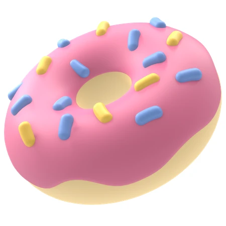 3D rendered pink glazed donut with colorful sprinkles