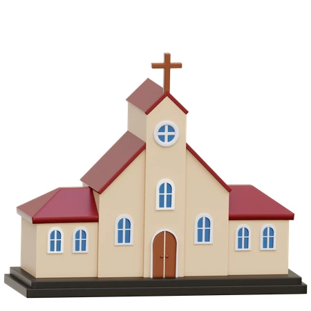 3D minimalist church building model isolated on white background