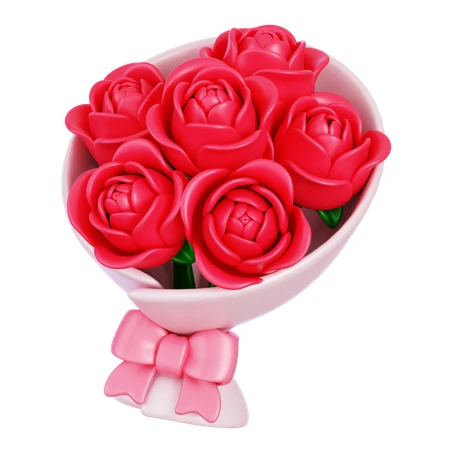 3D stylized bouquet of red roses with pink bow