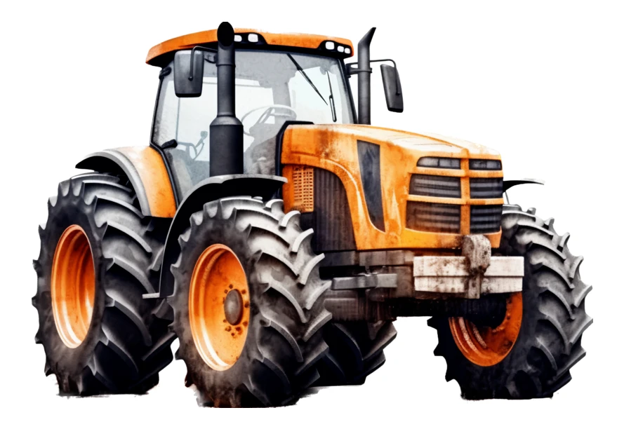 Modern orange agricultural tractor isolated on white background