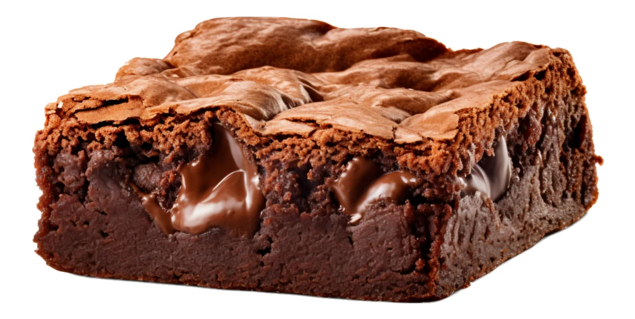 Fudgy chocolate brownie with melted chips isolated on white