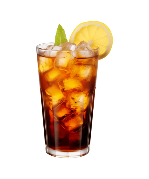 Glass of iced tea with lemon and mint isolated on white