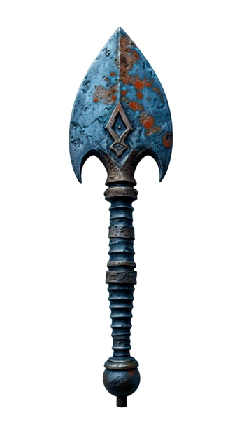 Ancient rusty fantasy mace isolated on white background