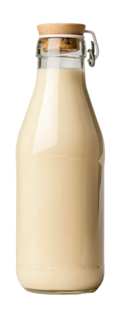 Glass bottle of milk with cork stopper isolated on white