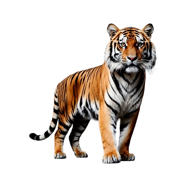 Bengal tiger standing isolated on white background