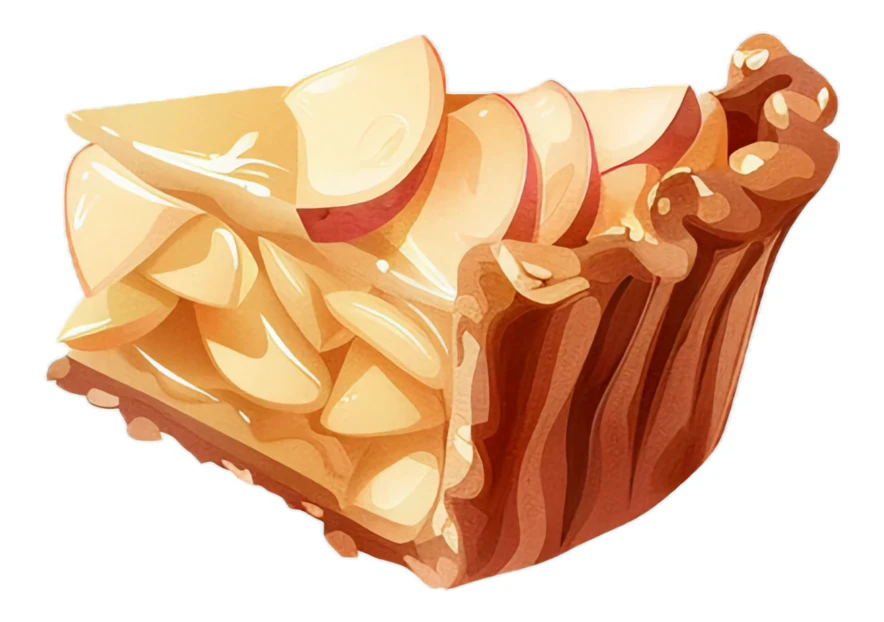 Slice of glazed apple tart illustration isolated on white
