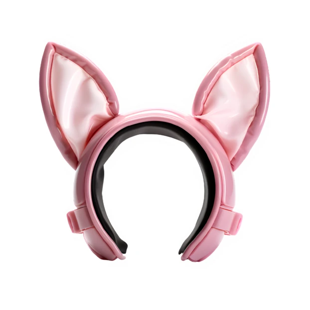 Pink cat ear attachment for gaming headphones on white