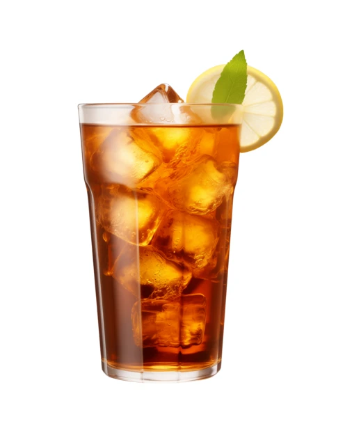 Refreshing iced tea with lemon and mint on white background