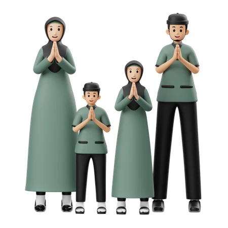 A family in traditional clothing praying