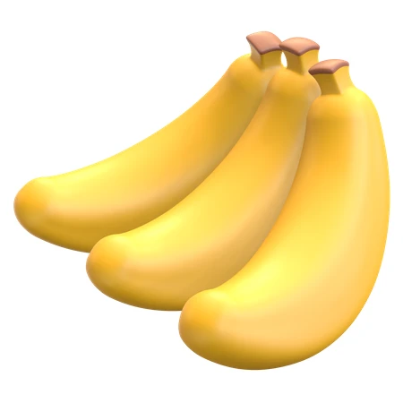 3D illustration of a bunch of three yellow bananas