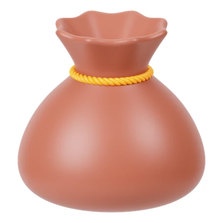 3D illustration of a brown money bag with yellow rope