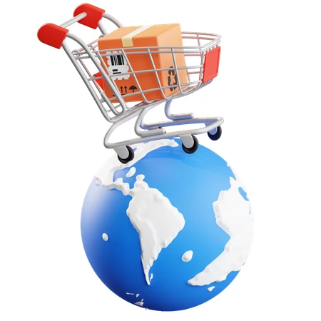 Global e-commerce concept with shopping cart and earth