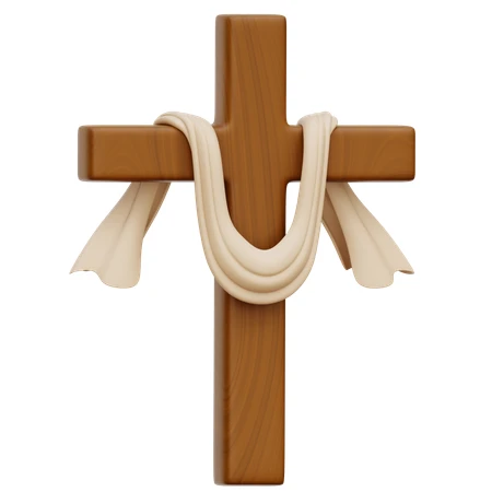 Wooden Christian cross with white shroud cloth icon