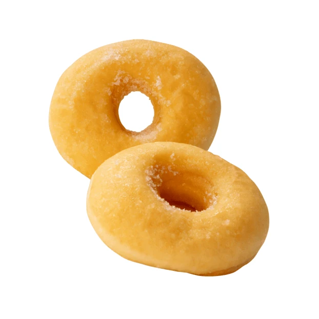 Two sugar glazed donuts isolated on white background