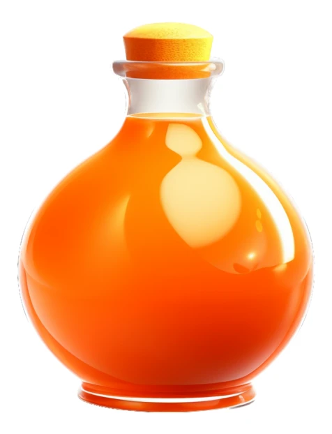 Orange magic potion bottle with cork isolated on white