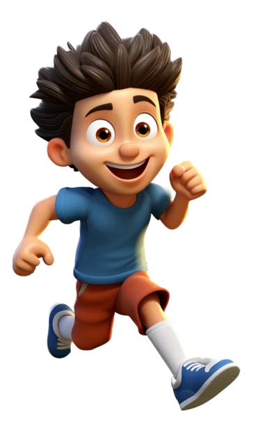 Happy 3D animated boy character running on white background