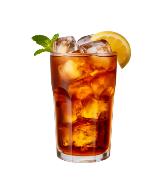 Refreshing glass of iced tea with lemon and mint