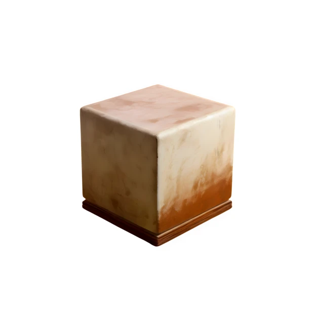 Decorative cube pedestal with marble texture on wooden base
