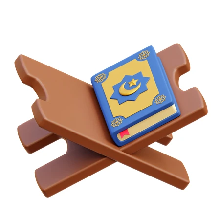 3D render of Holy Quran book on wooden stand