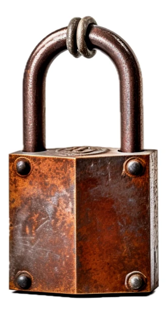 Vintage rusty metal padlock isolated on white background