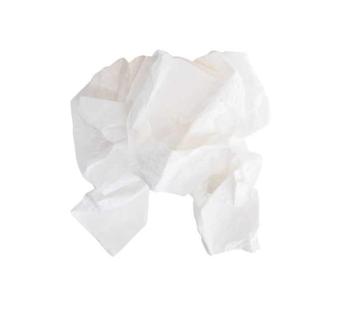 Crumpled white tissue paper isolated on white background