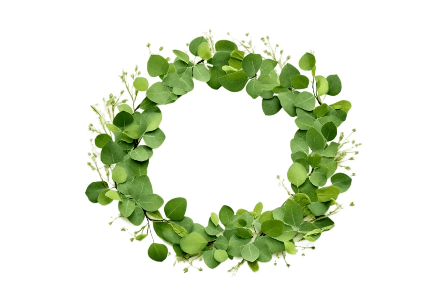 Green eucalyptus leaf wreath isolated on white background