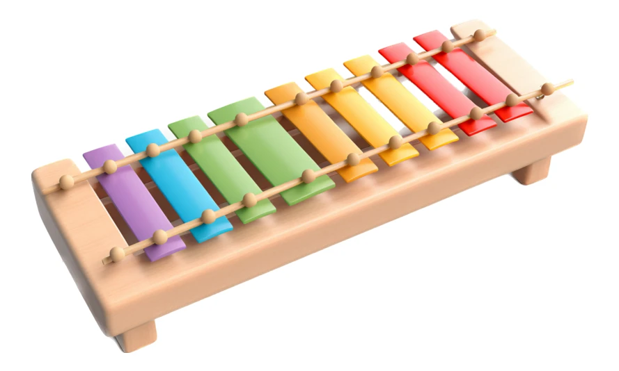 Colorful toy xylophone for children on white background