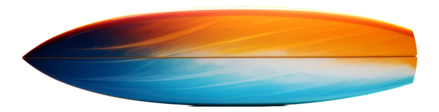 Vibrant surfboard with sunset and ocean wave design
