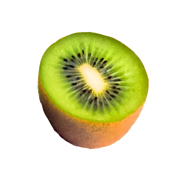Fresh green kiwi fruit cut in half on white background