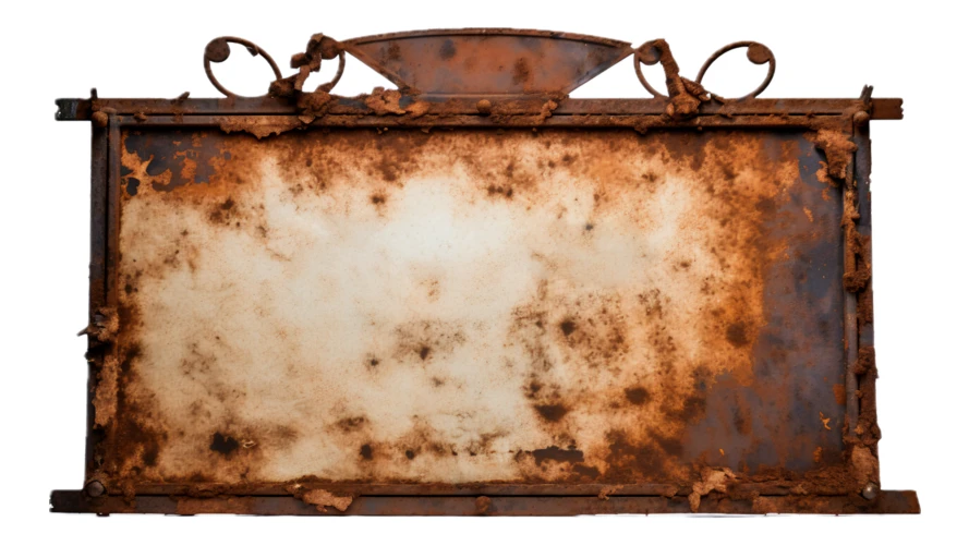 Highly rusted vintage metal sign isolated on white background