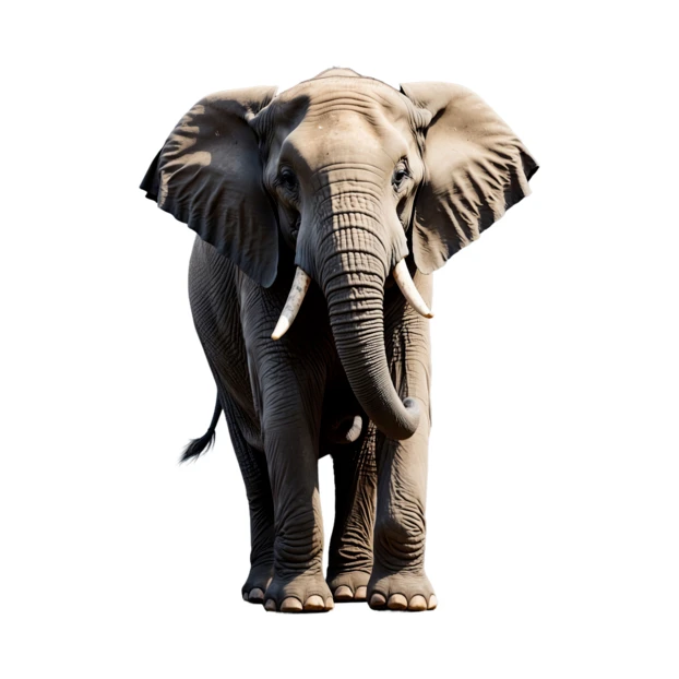 African elephant with tusks isolated on white background