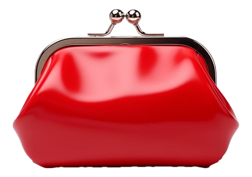 Glossy red leather coin purse with classic metal clasp
