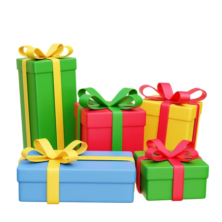 Collection of colorful 3D gift boxes with bows