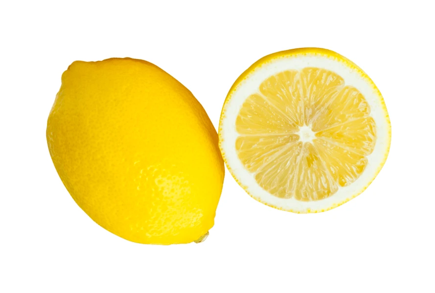 Whole lemon and a fresh lemon slice isolated on white
