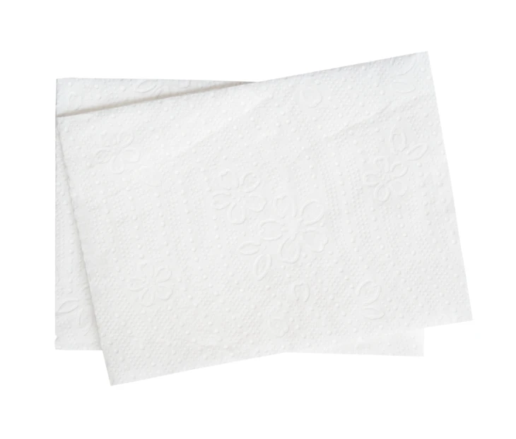 Two white embossed paper napkins isolated on white background