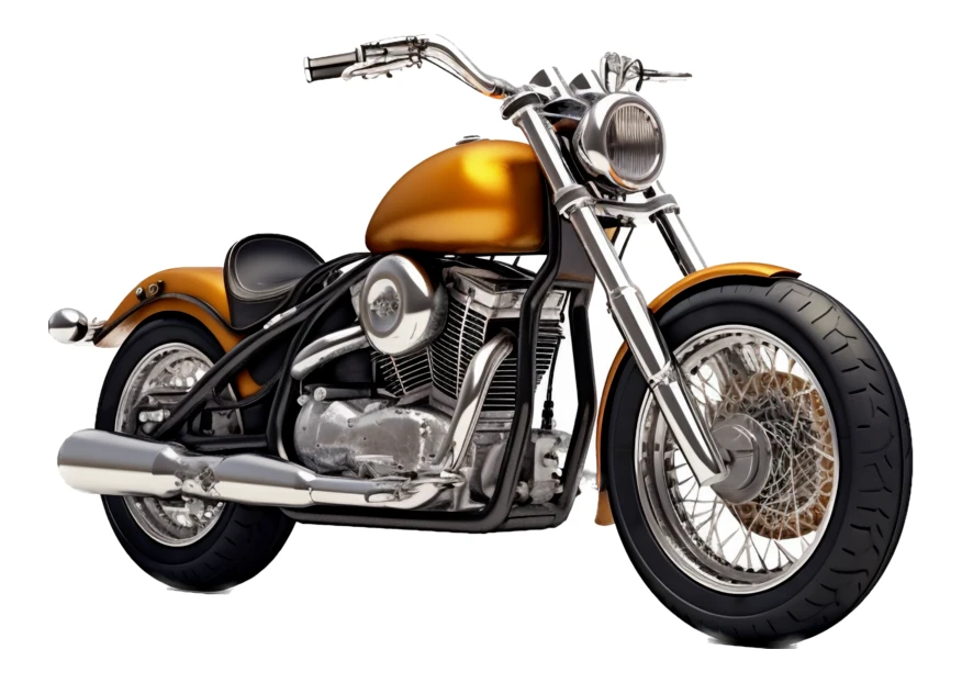 Custom gold and chrome cruiser motorcycle isolated on white