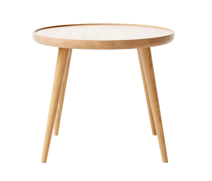 Round light wood side table isolated on white background