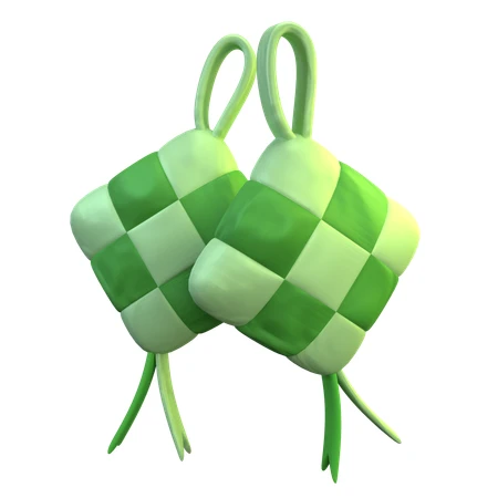 Two Green Ketupat Rice Cakes 3D Icon