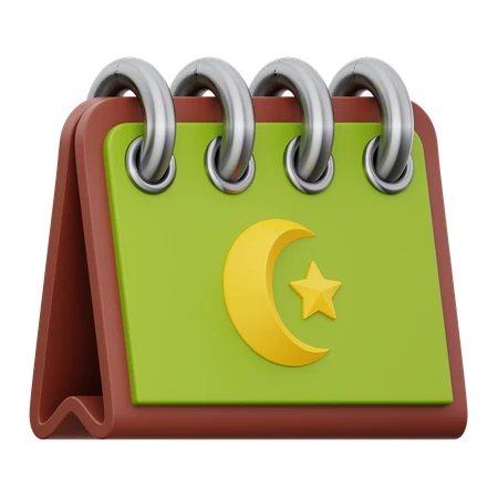 A green and brown calendar with a moon