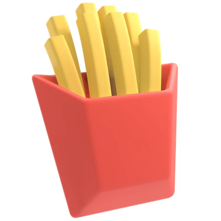 3D illustration of french fries in a red paper container