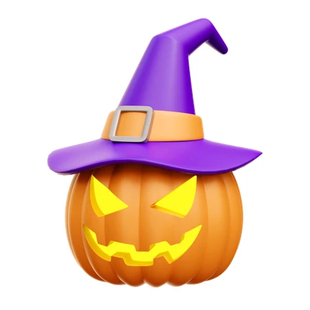3D Halloween jack-o-lantern wearing a purple witch hat