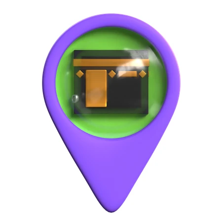 3D map pin icon with Kaaba symbol for Mecca location
