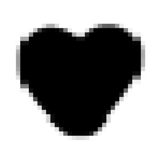 Black pixelated heart icon on a white background