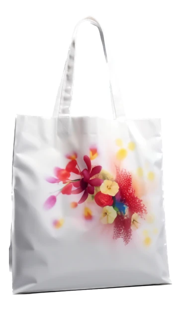 White canvas tote bag with vibrant floral print