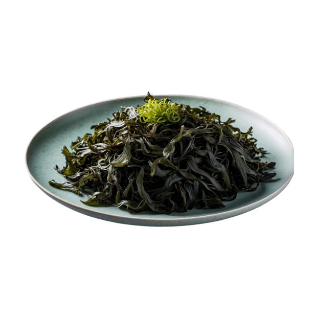Fresh seaweed salad on a ceramic plate