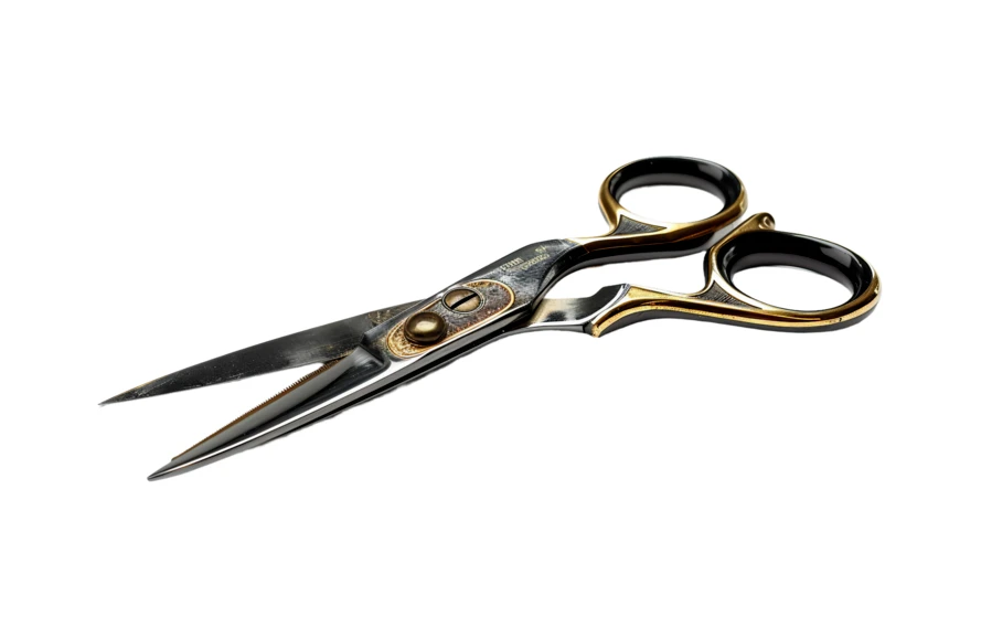 Professional ornate barber scissors isolated on white